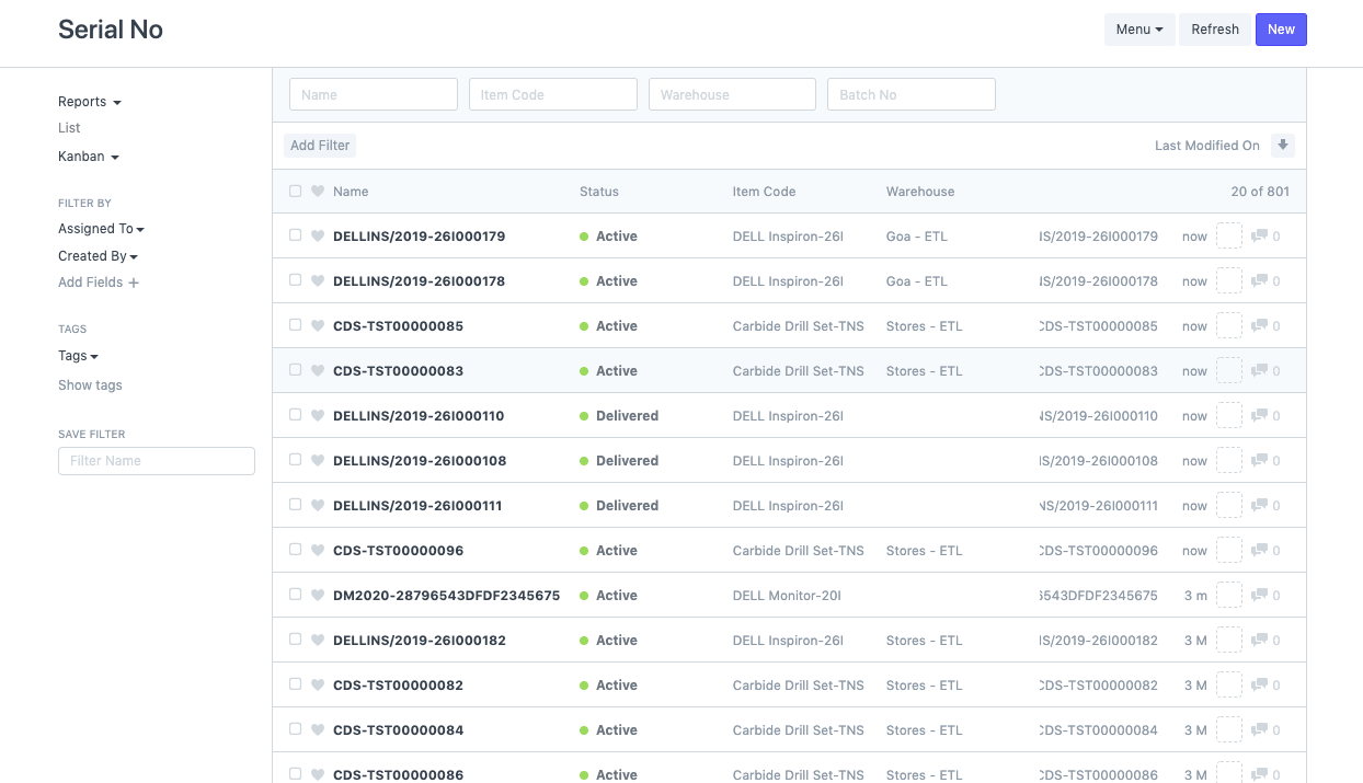 Odoo ERP Serialized Inventory