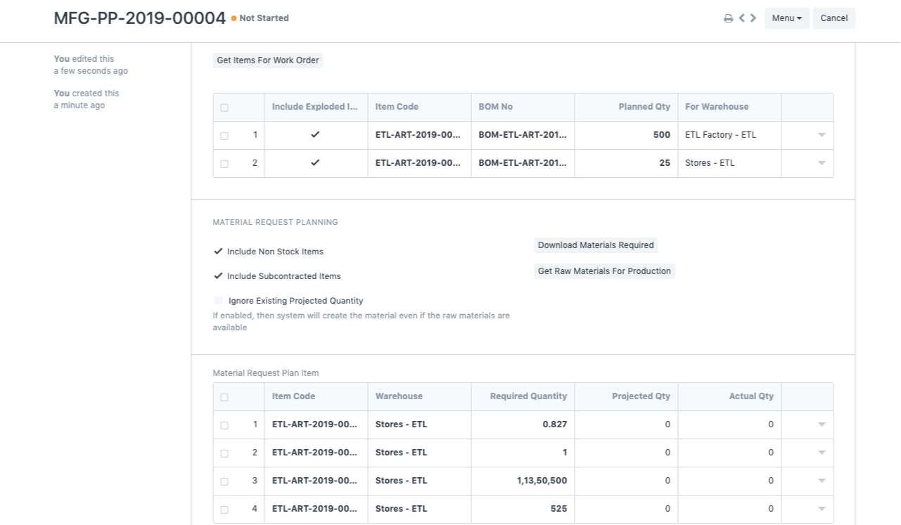 Odoo ERP Material resource planning