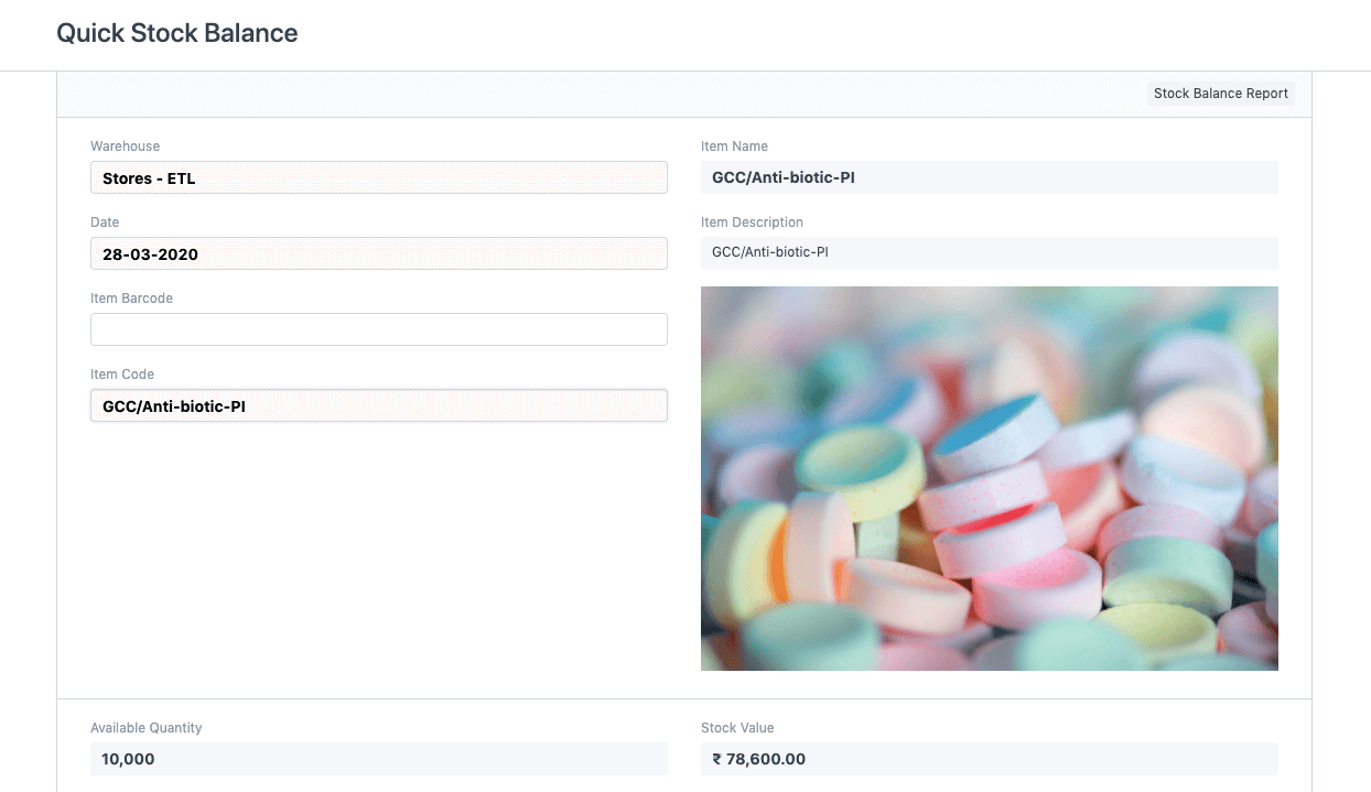 Odoo ERP Quick stock balance