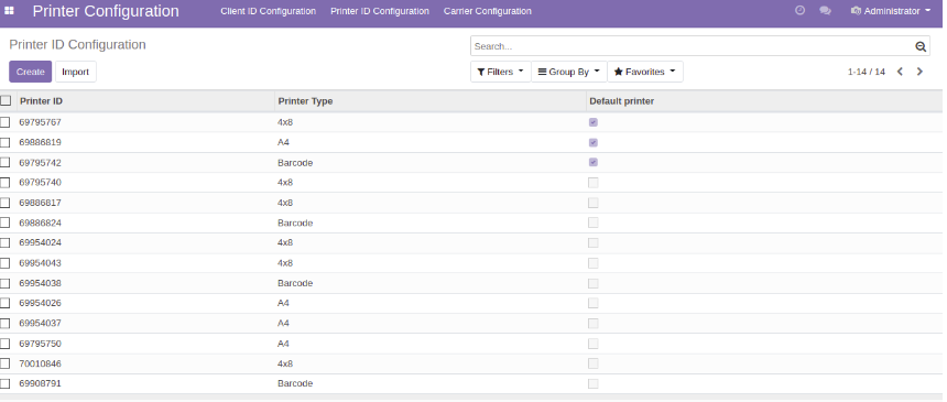 Odoo backend printer ID Config