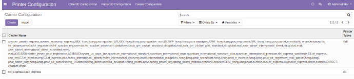 Odoo backend Carrier config